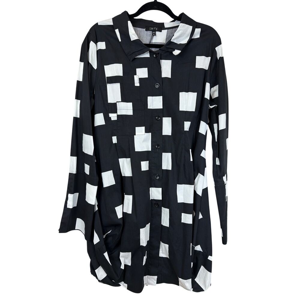 Comfy USA Black White Long Sleeve Button Up Pocket Top XL Made in USA